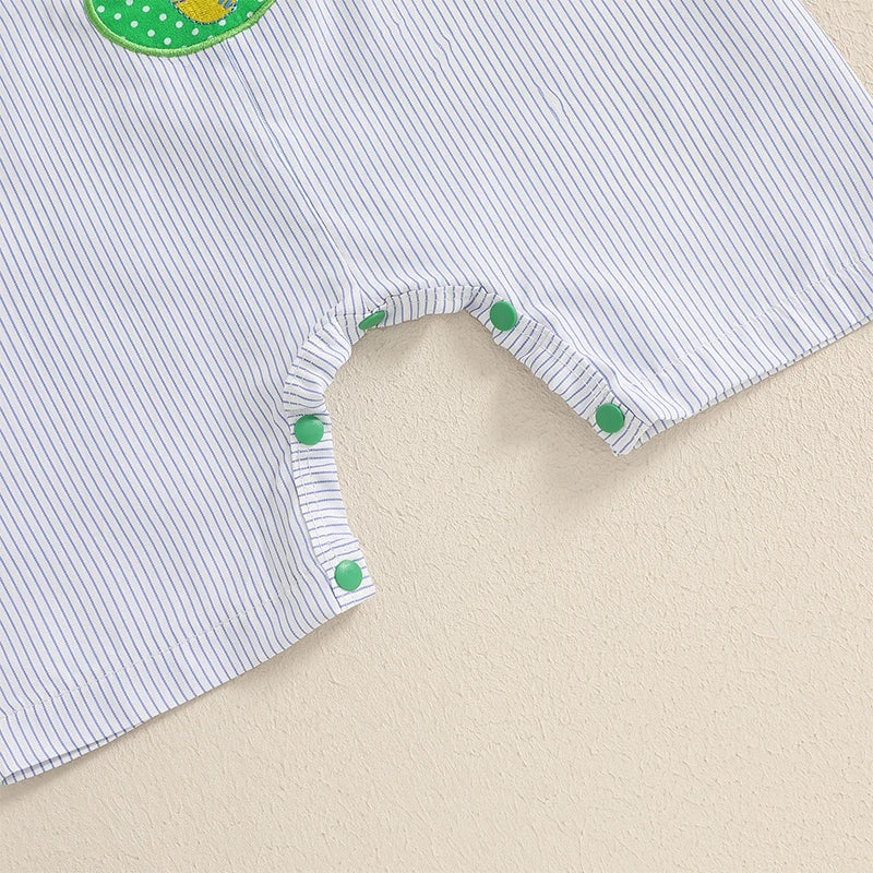 Boy's Striped Easter Bunny Embroidered Sleeveless Jumpsuit