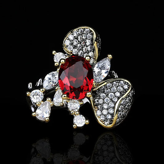 Black & Gold Style Ruby Zircon Rings