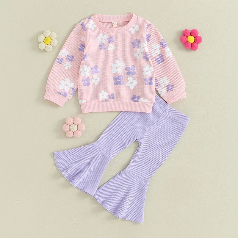 Girl's Floral Sweatshirt & Flared Pants Sets