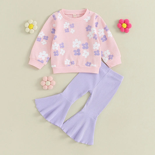Girl's Floral Sweatshirt & Flared Pants Sets