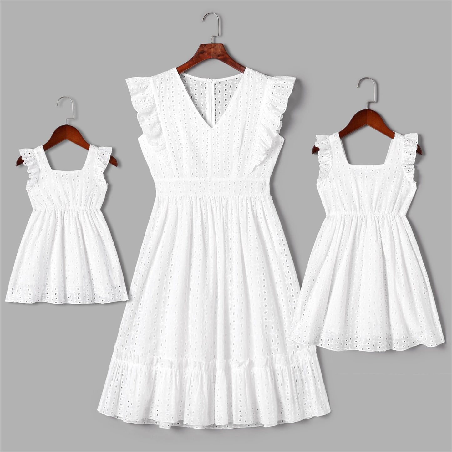 Mommy & Me! Hollow-Out Embroidered Ruffle Dresses