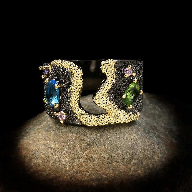Vintage Black & Gold Style Zircon Cocktail Rings