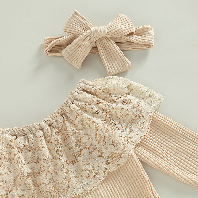 Girl's Ruffled Top, Denim Bell-Bottoms & Bow Headband Sets