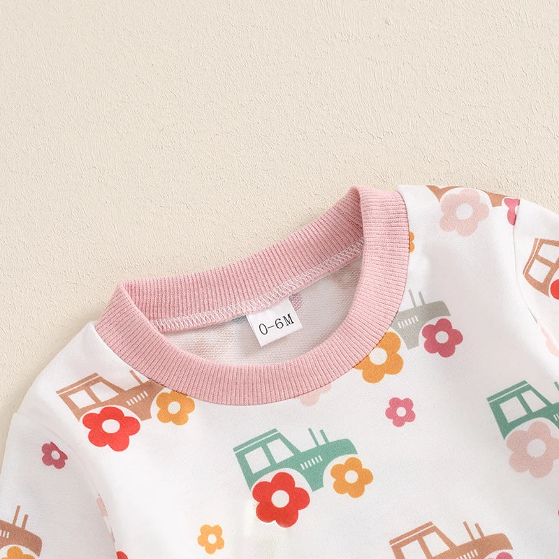 Girl's Floral Tractor Top & Pants Sets