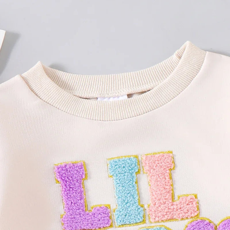 Girl's "Little Sis" & "Big Sis" Embroidered Flower Sweatshirts & Tulle Skirt Sets
