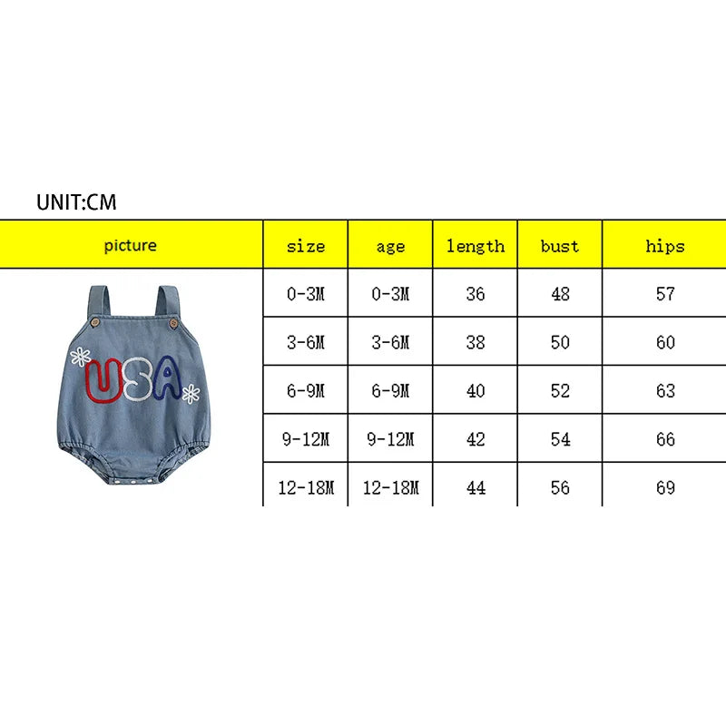 Girl's Embroidered USA 4th of July Overall Rompers