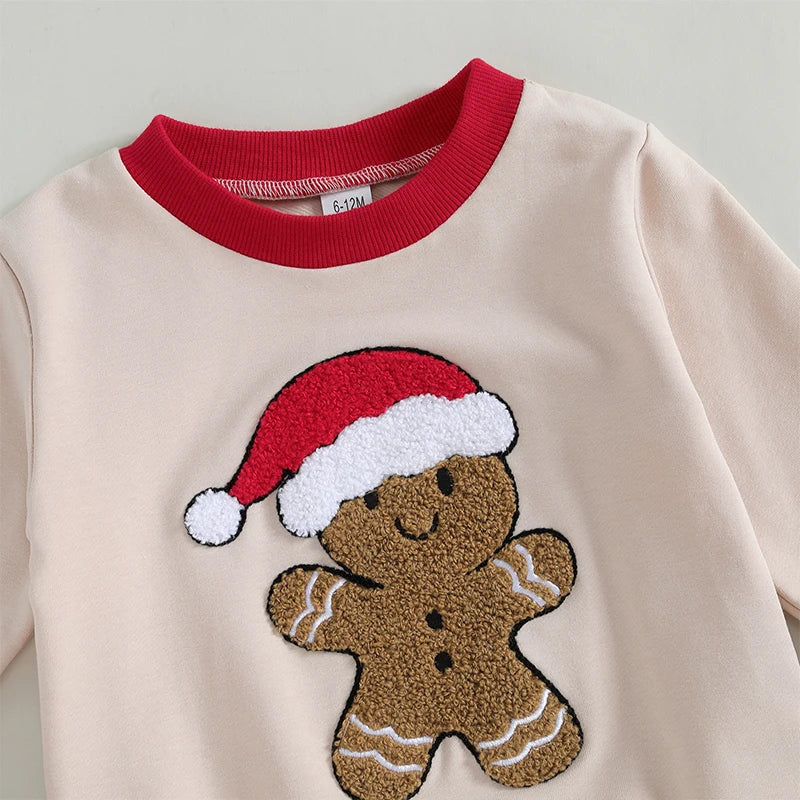 Boy's & Girl's 2-Piece Christmas Embroidered Gingerbread Man Holiday Sweatshirt & Pants Sets