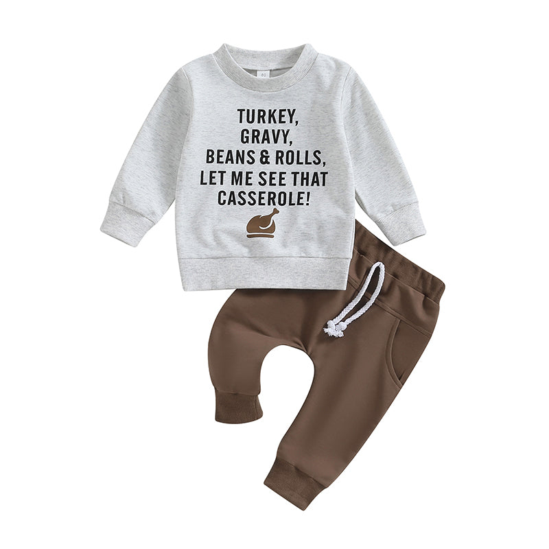 Boy's & Girl's 2-Piece Thanksgiving "Turkey, Gravy, Beans & Rolls, Let Me See That Casserole" Sweatshirts & Sweatpants Sets