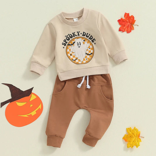 Boy's 2-Piece Halloween "Spooky Dude" Ghost Sweatshirt & Sweatpants