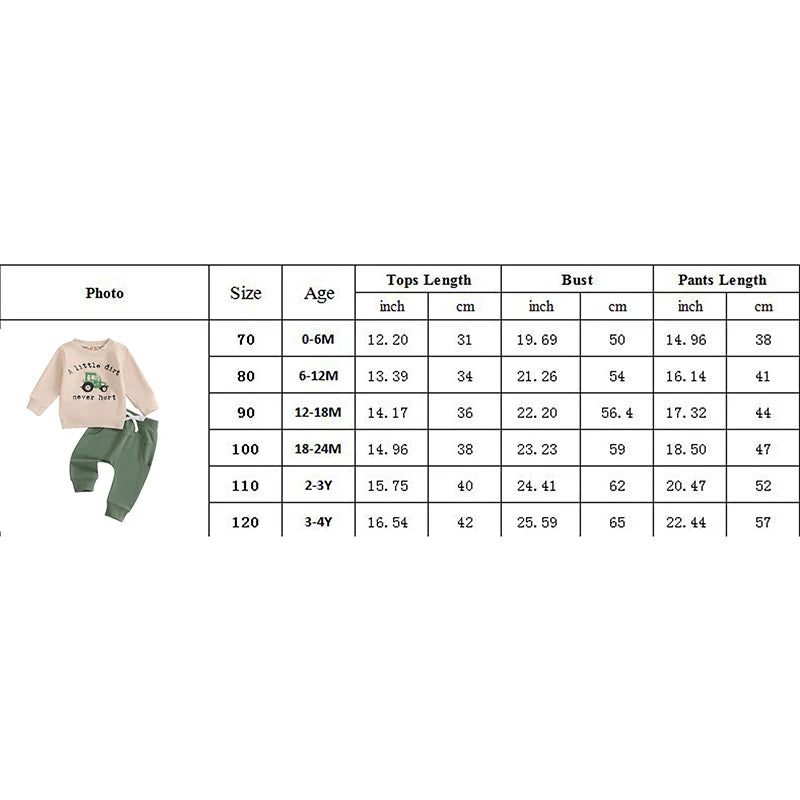 Boy's 2-Piece "A Little Dirt Never Hurt" Tractor Sweatshirt & Pants Sets