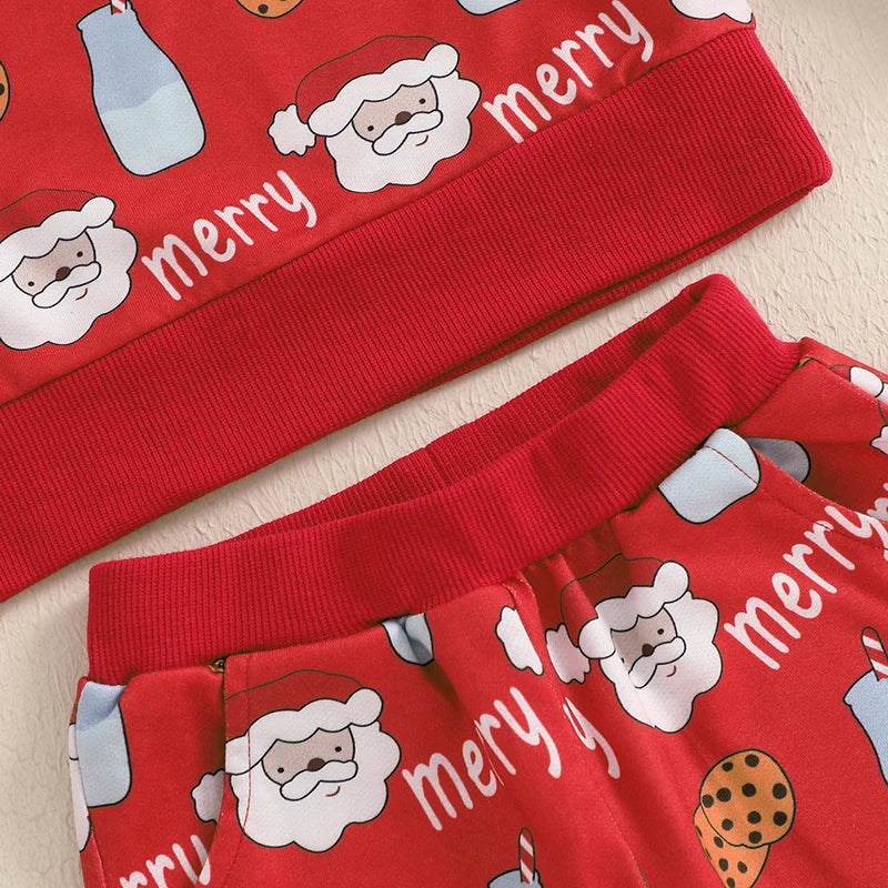Boy's 2-Piece Christmas Santa Cookies & Milk Top & Pants Sets