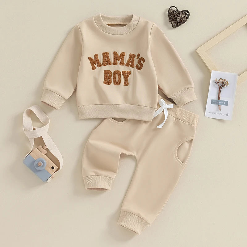 Boy's 2-Piece "Mama's Boy" Sweatshirt & Pants Sets