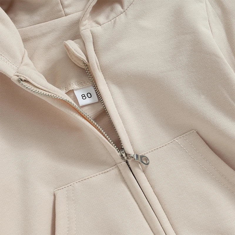 Boy's & Girl's Solid Hooded Zip Jackets