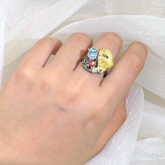 Medieval Black & Gold Style Moonlight Zircon Rings