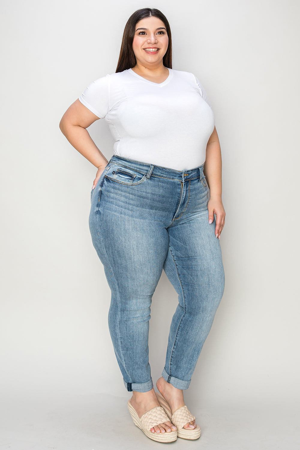 Cuffed Hem Slim Jeans