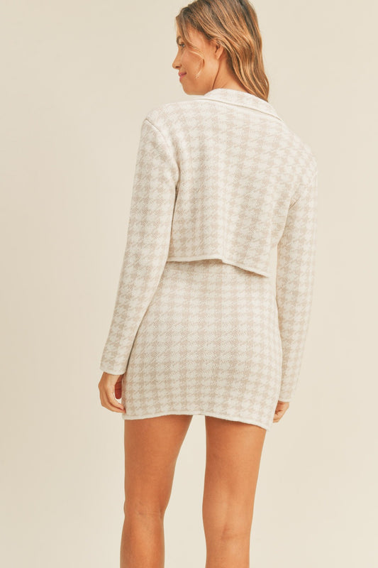 Houndstooth Cropped Knit Cardigan and Mini Skirt Set