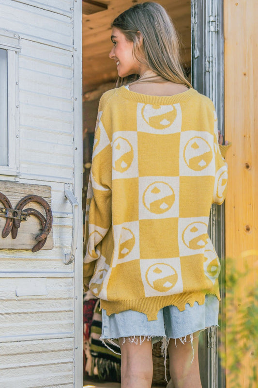 Checkerboard Sweater with Yin Yang