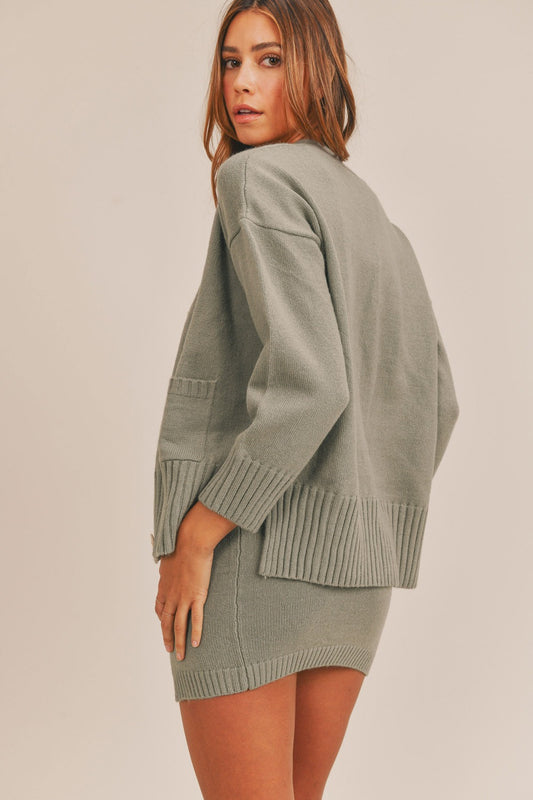 3-Pieces Sweater Set with Crop Cami, Mini Skirt, Cardigan