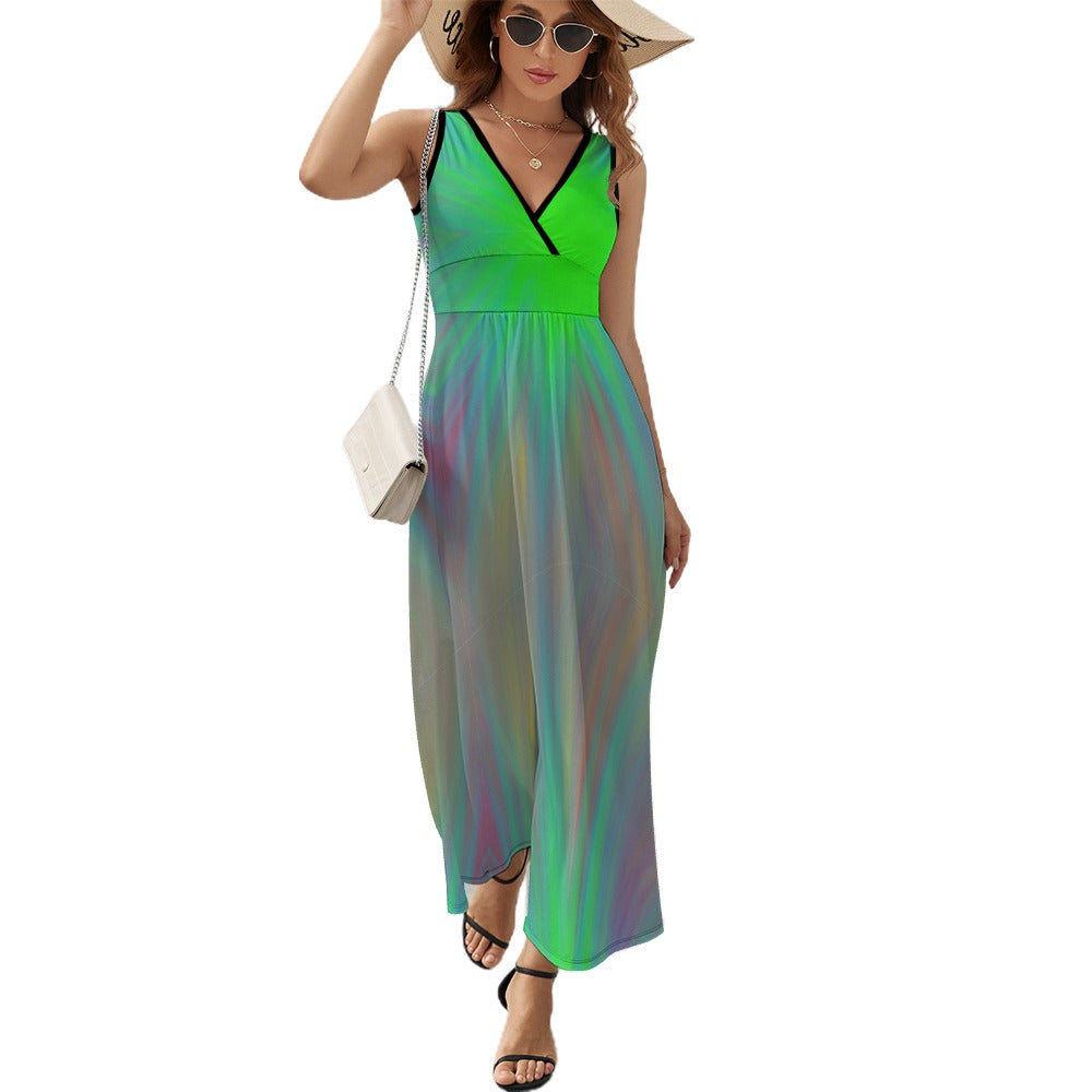 Women’s Multicolor Geometric V-Neck Maxi Dress