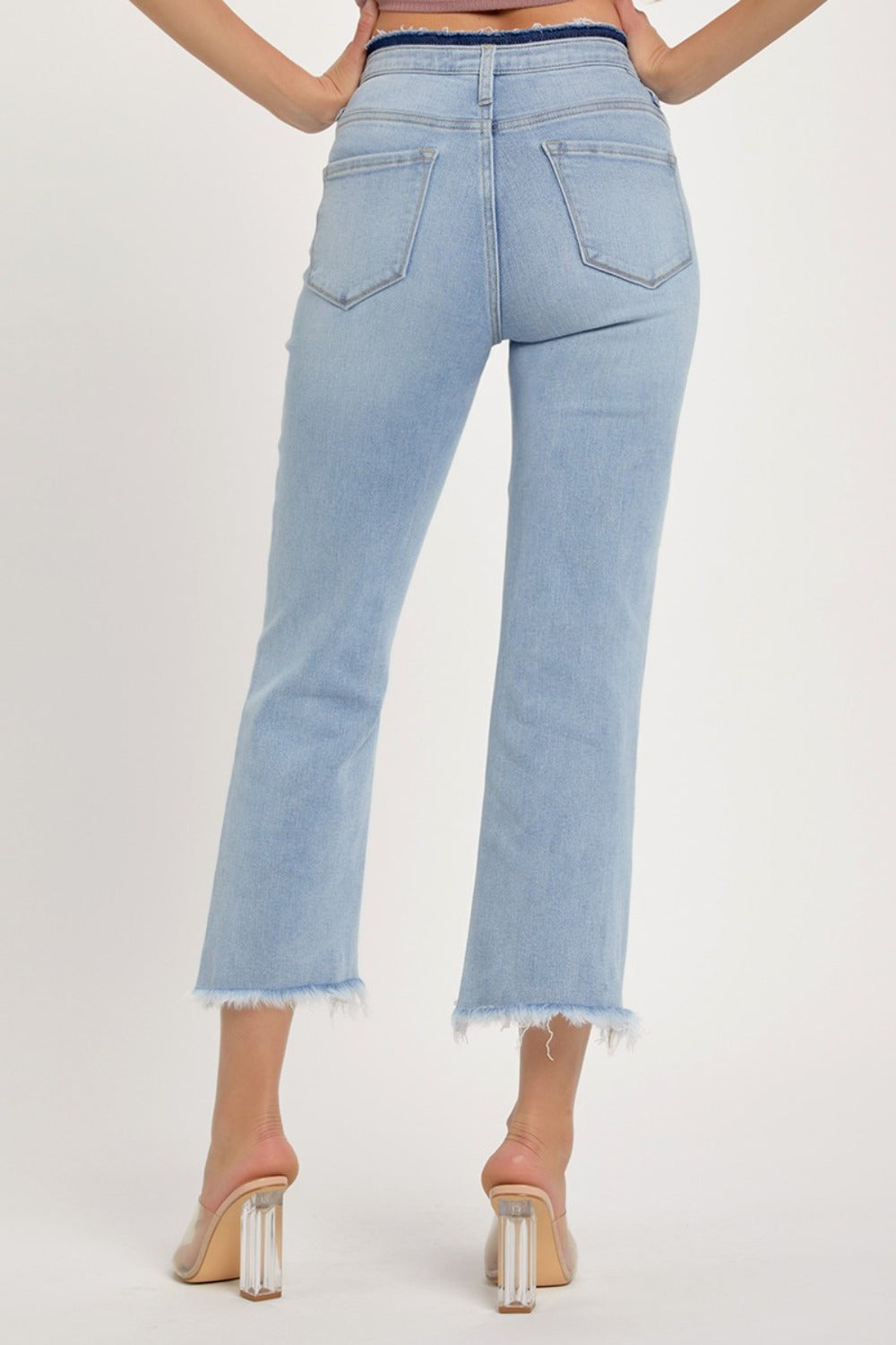 High Rise Raw Edge Crop Jeans