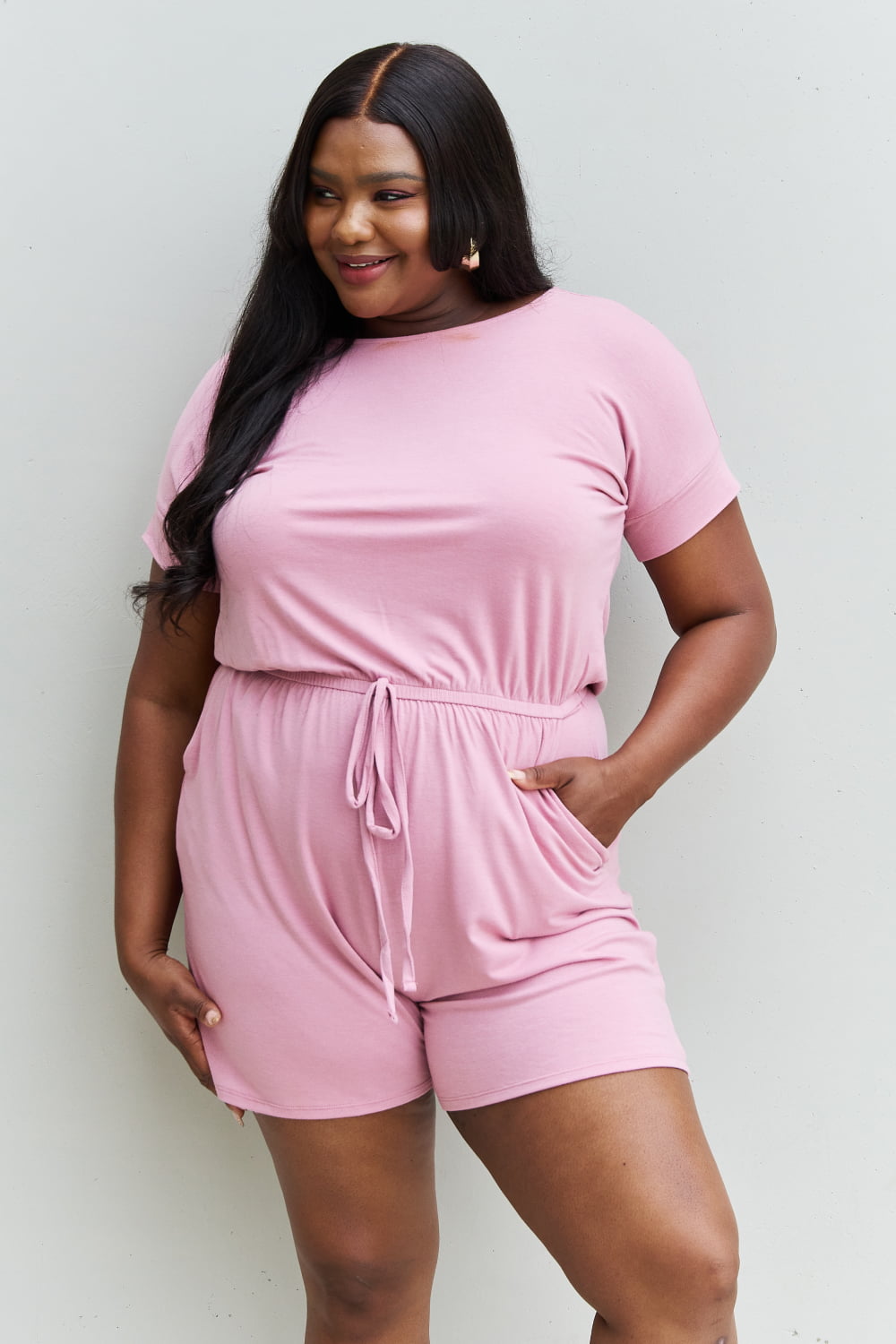 Short Sleeve Romper in Light Carnation Pink