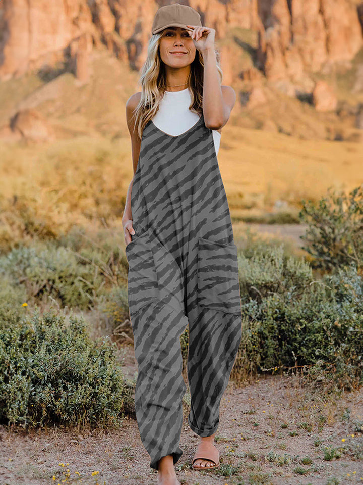 Print V-Neck Sleeveless Jumpsuit