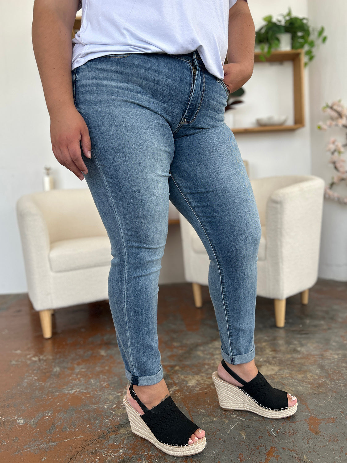 Cuffed Hem Slim Jeans
