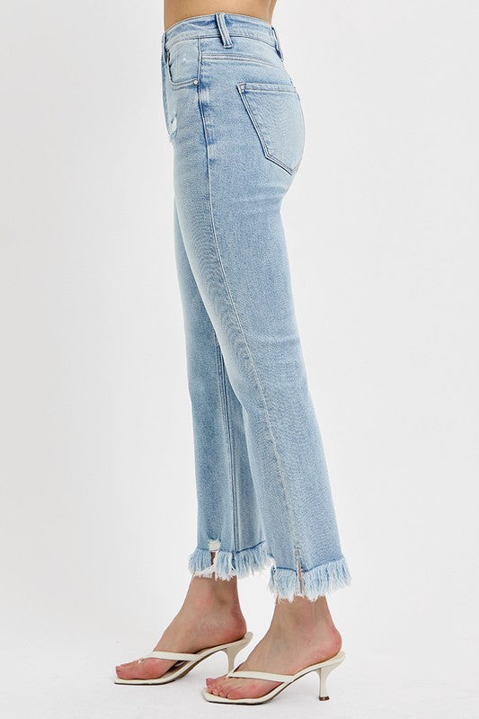 Raw Hem Distressed Cropped Flare Jeans Plus-Size