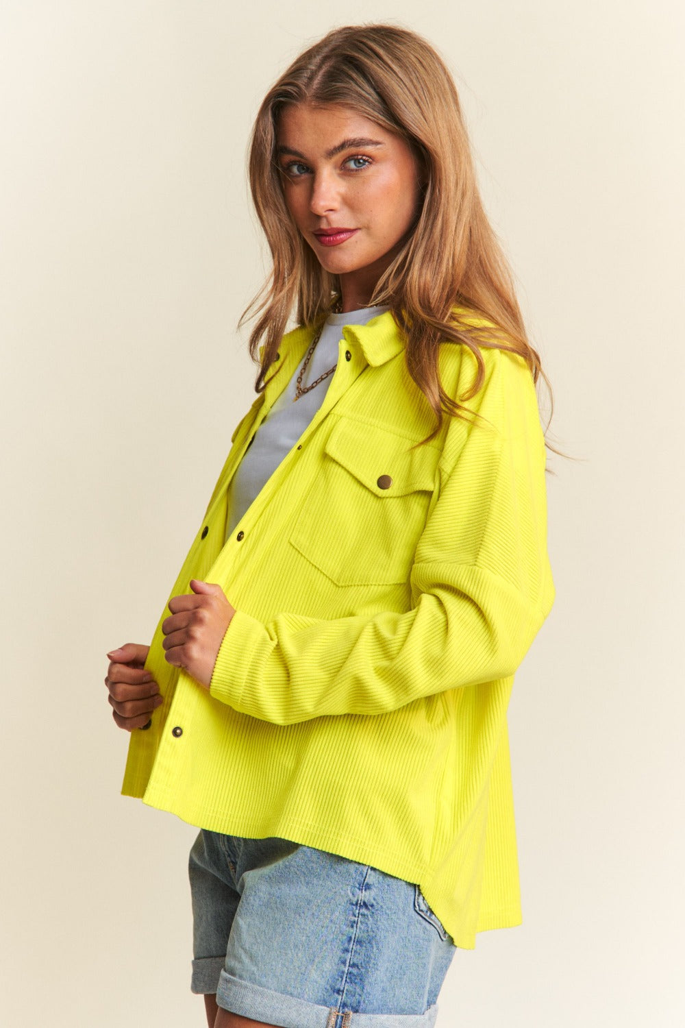 Snap Down Long Sleeve High Low "Shacket" Shirt Jacket