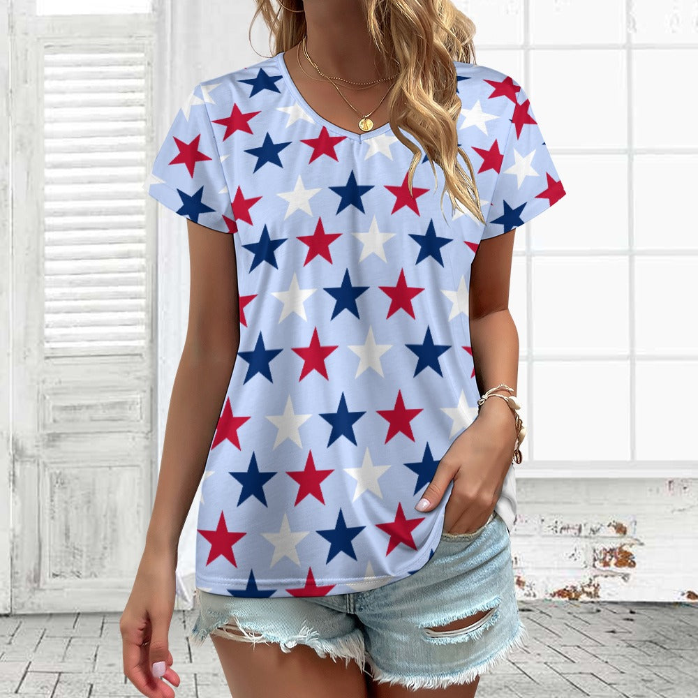 Women’s 4th of July V-neck Short Sleeve T-shirts