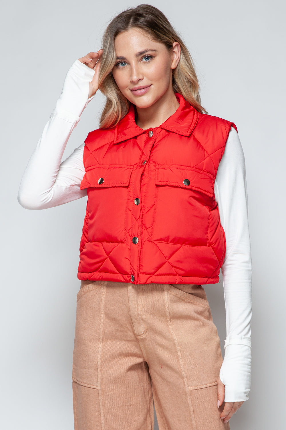 Snap Down Quilted Cropped Vests
