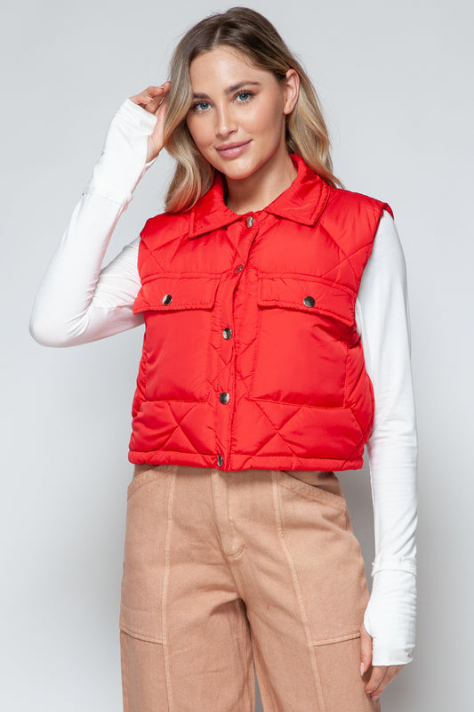 Snap Down Quilted Cropped Vests