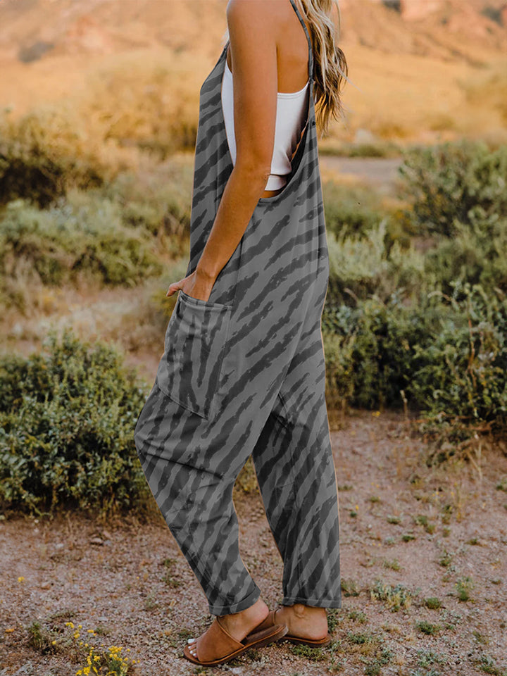 Print V-Neck Sleeveless Jumpsuit