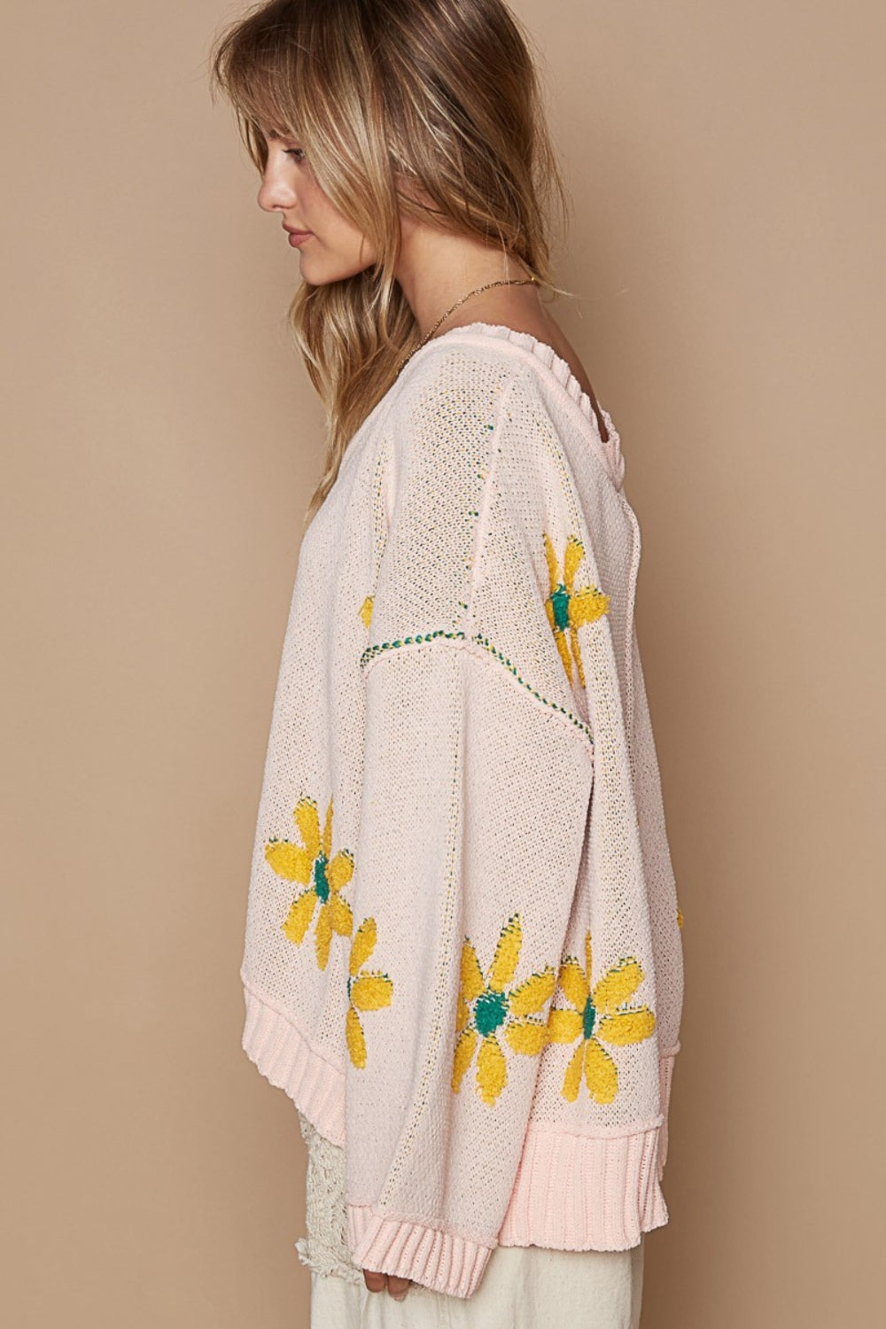V-Neck Floral Chenille Sweater