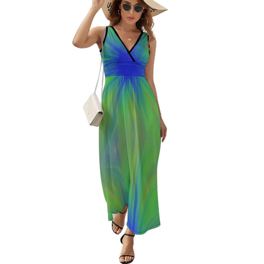 Women’s Multicolor Geometric V-Neck Maxi Dress