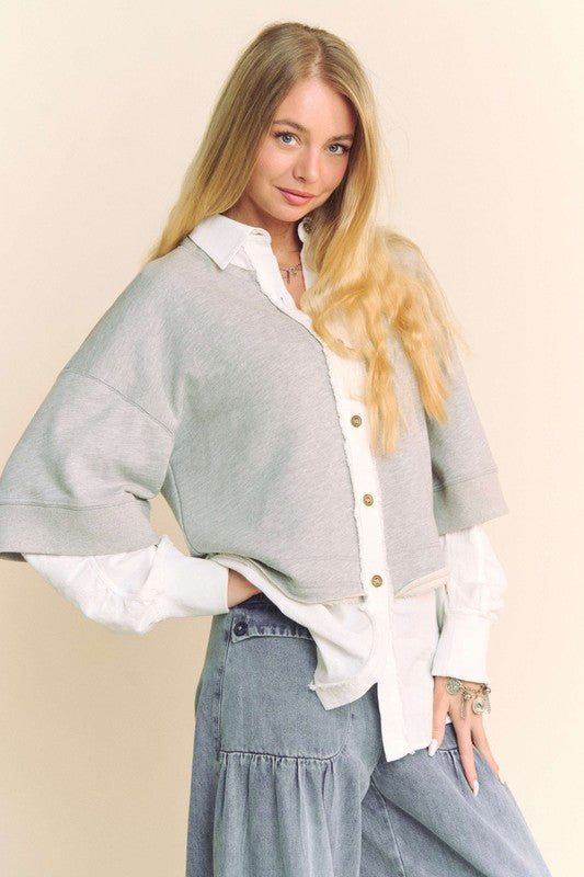 Faux Layered French Terry Contrast Top