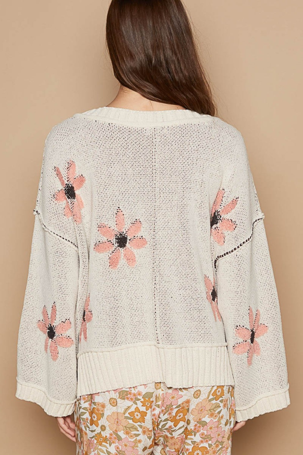 V-Neck Floral Chenille Sweater