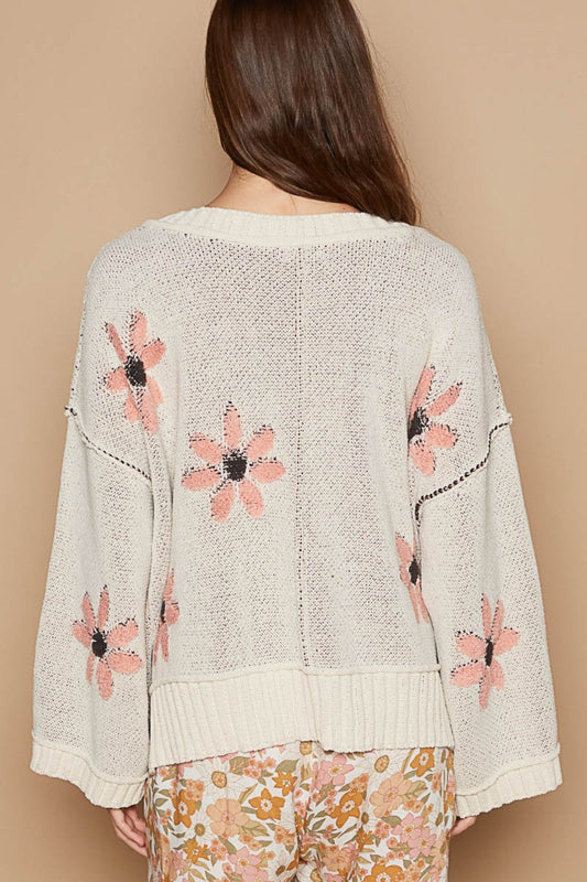 V-Neck Floral  Chenille Sweater