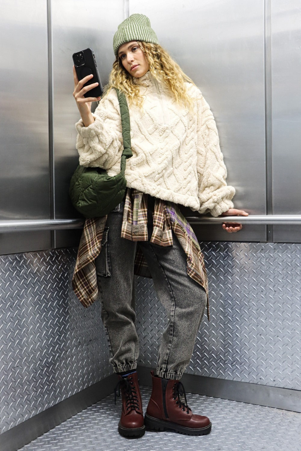 Fuzzy Fleece Half Zip Cable Sweatshirt