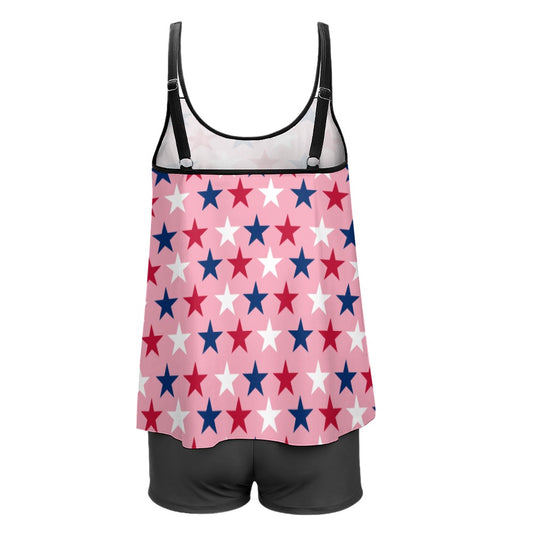 Plus 2-Piece 4th of July Pink Tankini & Boy Shorts Sets