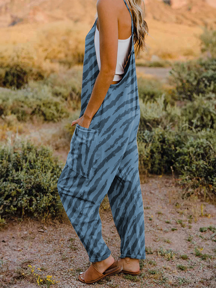 Print V-Neck Sleeveless Jumpsuit