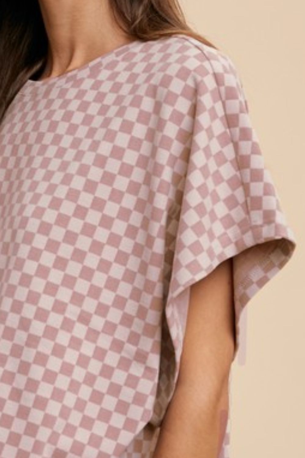 Checkered Round Neck Short Sleeve T-Shirt
