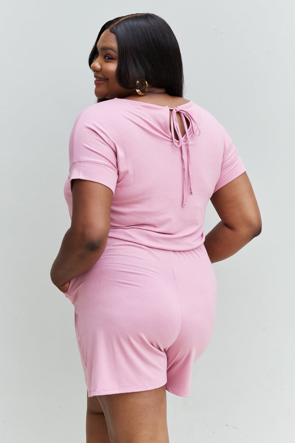 Short Sleeve Romper in Light Carnation Pink
