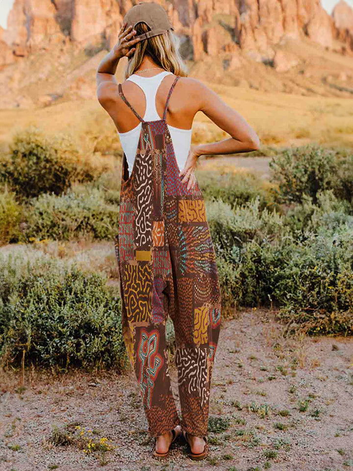 Print V-Neck Sleeveless Jumpsuit