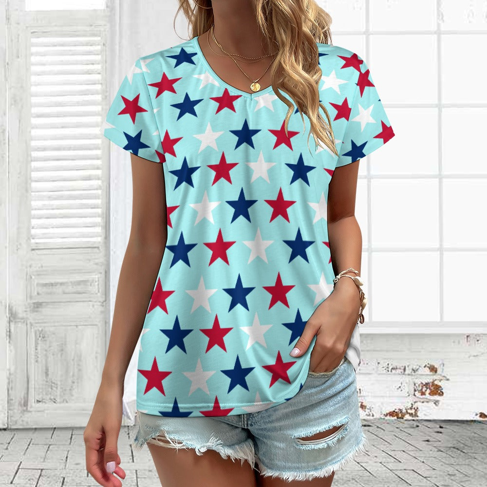 Women’s 4th of July V-neck Short Sleeve T-shirts