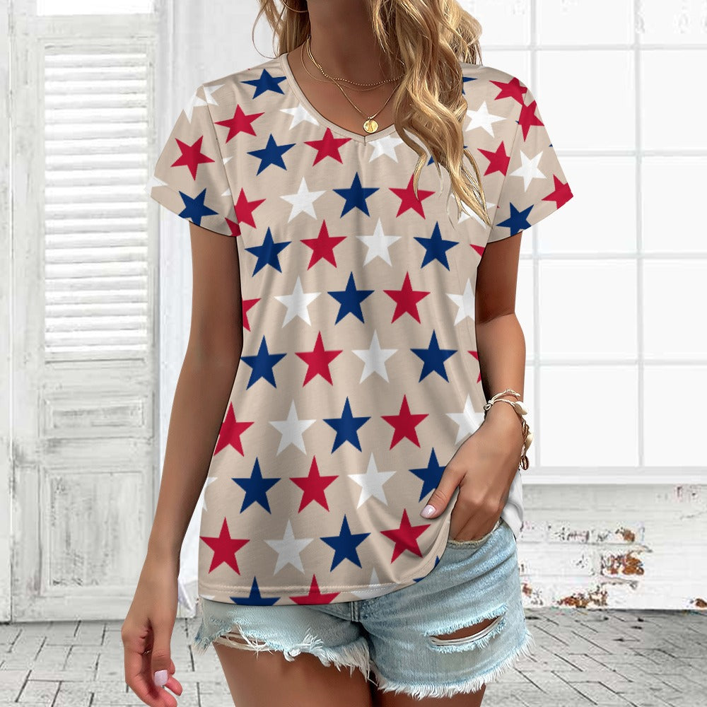 Women’s 4th of July V-neck Short Sleeve T-shirts
