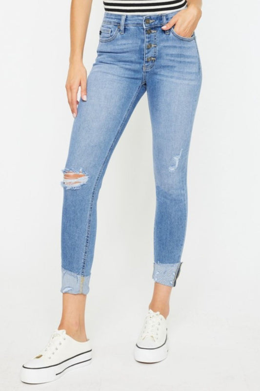 Distressed Button Fly Jeans
