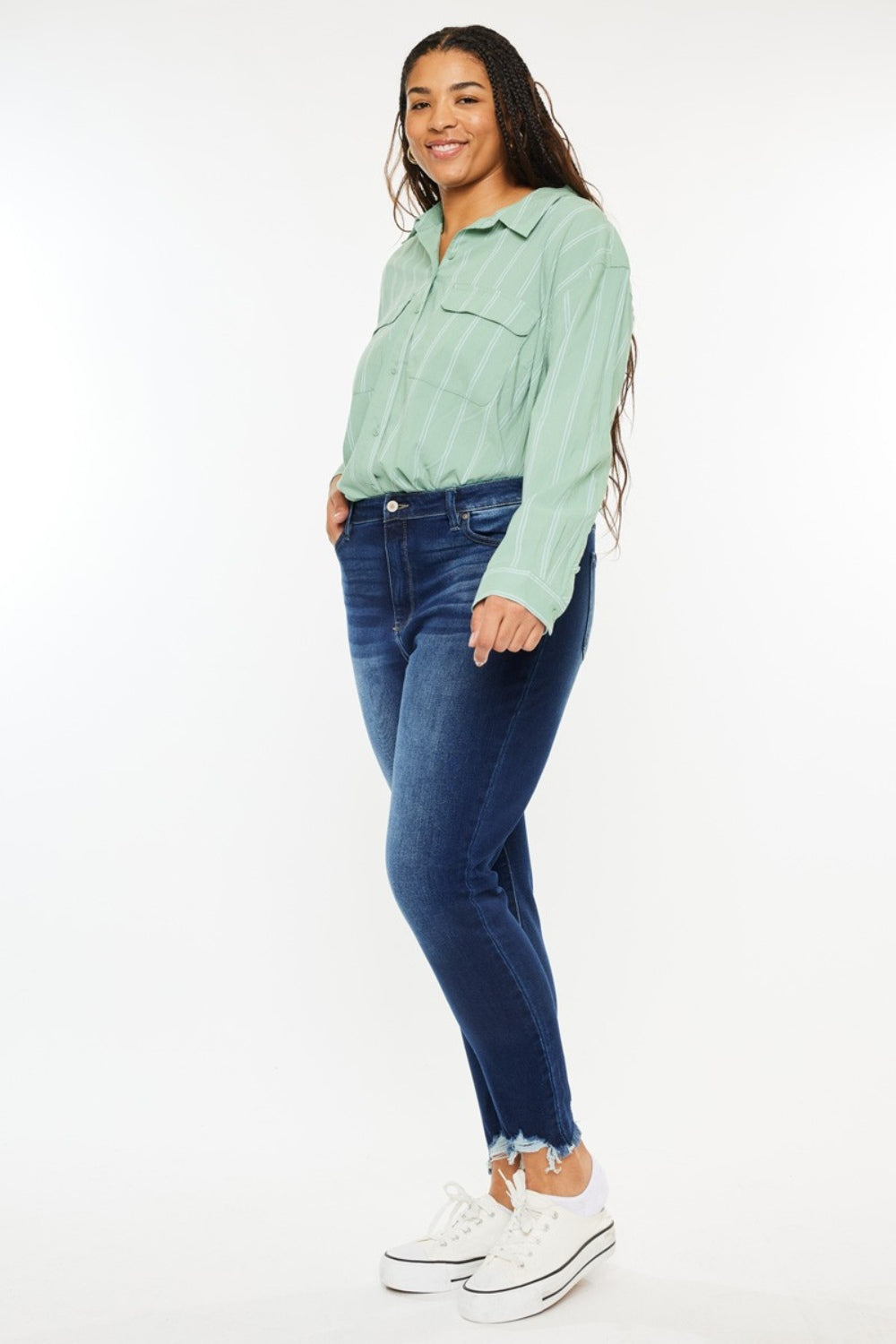 High Rise Frayed Ankle Skinny Jeans