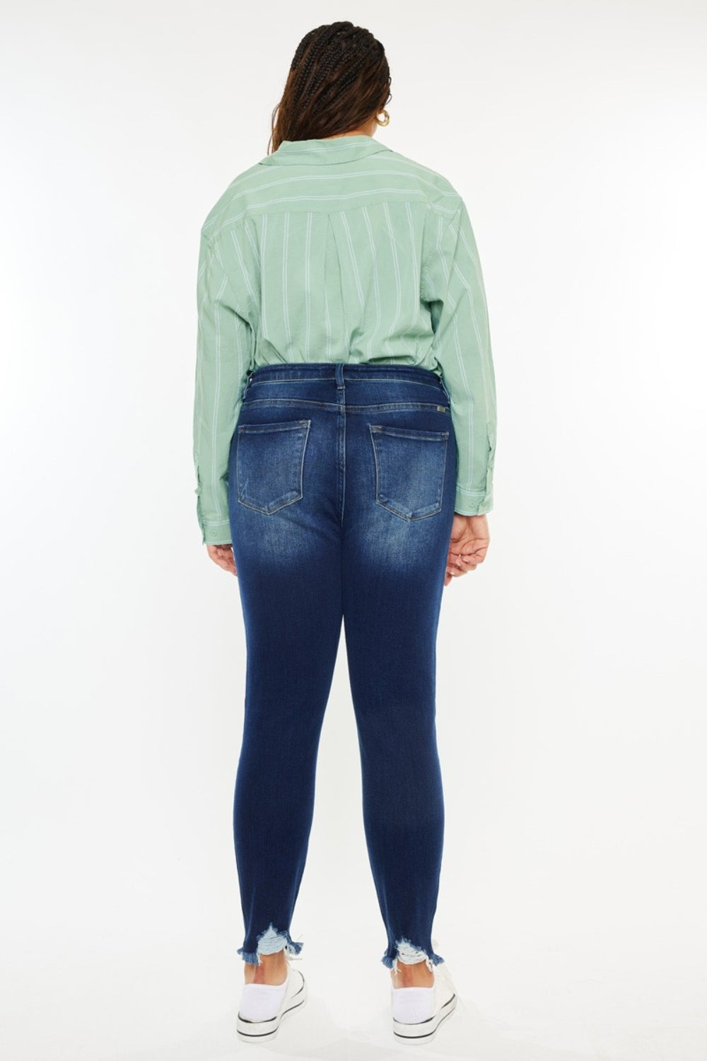 High Rise Frayed Ankle Skinny Jeans