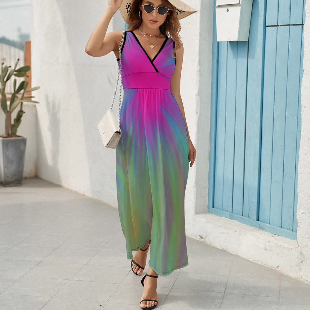 Women’s Multicolor Geometric V-Neck Maxi Dress